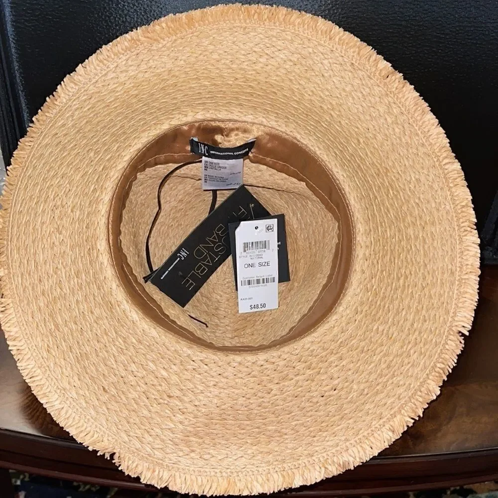NWT INC Frayed-Edge Panama Hat With Shell Band